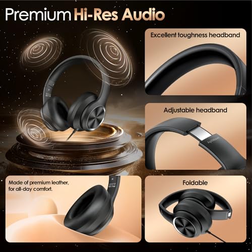 Active Noise Cancelling Headphones, USB C Headphone Wired Over Ear with Mic | USB C Headphones, Hi-Fi Stereo Sound, Big Bass, Portable Foldable Lightweigh Headphone for Airplane Trave/Office/Game/School - color: Black