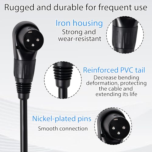 2pcs Right Angle XLR Cable, Adjustable-Angle Male to Straight Female 90 Degree XLR Adapter Connector for Sound Equipment Mixers recorders Accessories(Black, 1ft/30cm)