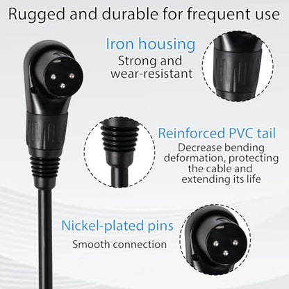 2pcs Right Angle XLR Cable, Adjustable-Angle Male to Straight Female 90 Degree XLR Adapter Connector for Sound Equipment Mixers recorders Accessories(Black, 1ft/30cm)