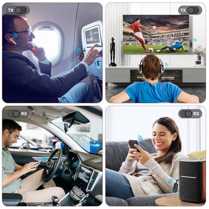 LOFICOPER Bluetooth 5.3 Transmitter Receiver, 3.5mm Aux Adapter, 33ft Range | Hands-Free Driving, 14H Battery Life in RX, Low Latency, Stable Connection, for Airplane, Car, Headphones, Home Stereo, TV - color: Black