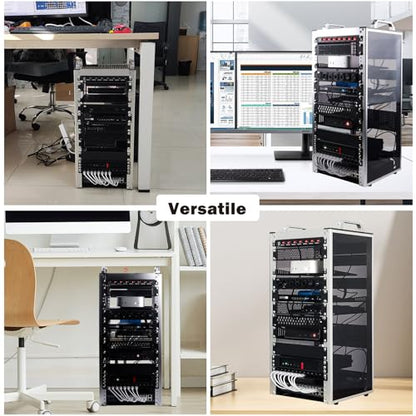 GeeekPi 12U Network Rack, 10 inch Mini Server Rack for Network, Servers, Audio, and Video Equipment, DeskPi RackMate T2 Rackmount, 10.23 inch Depth - color: Silver