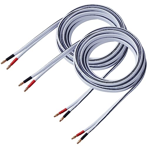 14 AWG HD Premium Soft Touch HiFi Speaker Cable with Banana Plugs (2 Pack, 3 Feet) 14 Gauge Banana Wire for Bi-Wire Bi-Amp HiFi Surround Sound Oxygen-Free Copper - White