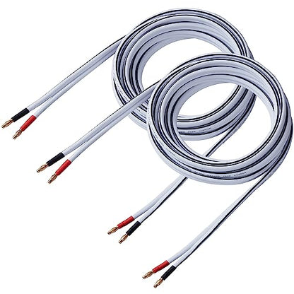 14 AWG HD Premium Soft Touch HiFi Speaker Cable with Banana Plugs (2 Pack, 3 Feet) 14 Gauge Banana Wire for Bi-Wire Bi-Amp HiFi Surround Sound Oxygen-Free Copper - White