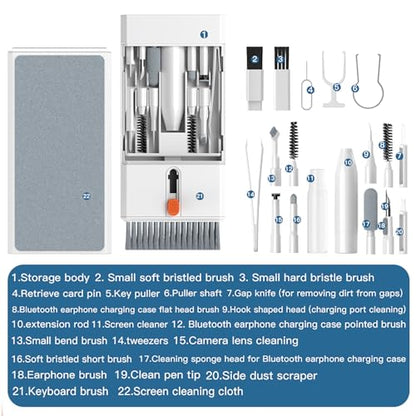 22 in 1 Precision Cleaning Kit – Professional Electronic Cleaning kit Cleaning Tools for Phone, airPods Headset, Keyboards, Cameras, Laptop & More - color: white