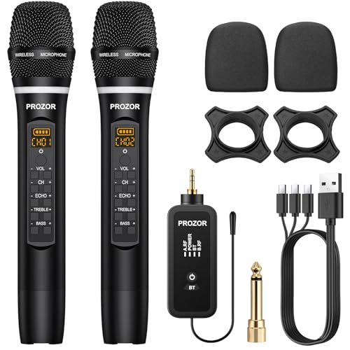 PROZOR UHF Wireless Microphone with Volume Treble Bass Echo Control, Wireless Rechargeable Mic Dual Handheld Dynamic Mic System with Rechargeable Receiver, for Karaoke Machines, DJ, Church, Weddings - style: Rechargeable Portable Bluetooth UHF Mic – Echo