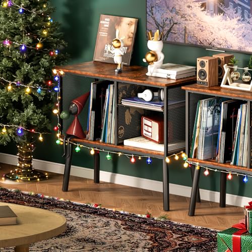 Record Player Stand with Adjustable Divider Vinyl Storage Holder Up to 200 Albums Mid-Century Large Record Player Table Vinyl Holder Turntable Stand End Table for Bedroom & Living Room, Patent Pending - size: 29.9"W x 13.4"D x 27.5"H