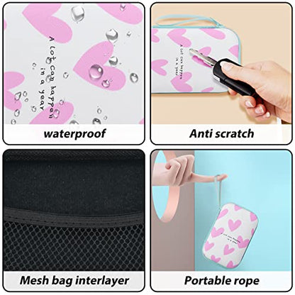 CameCosy Phone Charger Storage Case Set with Pink Hearts Carrying Case Bag with Cute 3D Love Cable Protector Set, Travel Cable Organizer,Soft Phone Earphone Charger Cover Compatible for iPhone