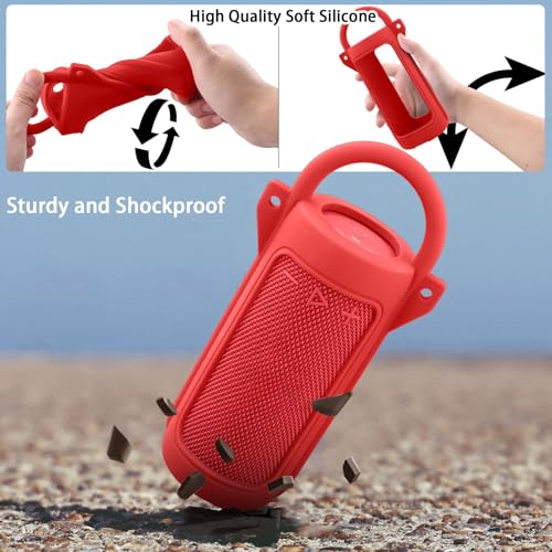 for JBL Grip Portable Waterproof Speaker Silicone Case, Red | Portable Travel Soft Cover with Adjustable Shoulder Strap and Carabiner, Protective Skin Case, Anti-Slip Feet - color: Red Case