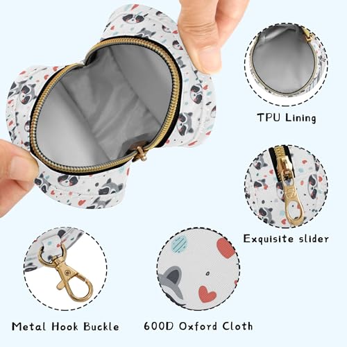 Pacifier Case Heart Raccoon Face Pattern Printed Waterproof Pacifier Holder Pouch with Metal Hook Clip Round Small Soother Storage Bag for Diaper Bag Stroller - color: Heart Raccoon Face Pattern