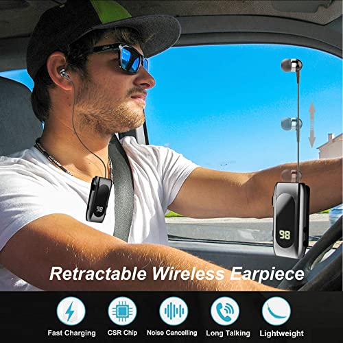 Retractable Wireless Headset Headphone Stereo Earphone V5.0 Noise Cancelling Mic Clip on Earpiece Comfortable HandsFree Headset 20Hrs Talking Time Sports Business Trucker Driver Earbud - color: Iron Black