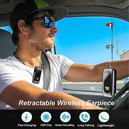 Retractable Wireless Headset Headphone Stereo Earphone V5.0 Noise Cancelling Mic Clip on Earpiece Comfortable HandsFree Headset 20Hrs Talking Time Sports Business Trucker Driver Earbud - color: Iron Black
