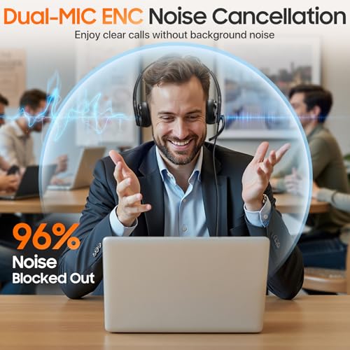 USB Headset with Microphone for PC，Wired Computer Laptop Headset with Noise Cancelling Microphone, Work Headphones with Mic for Home Office Teams Zoom (USB-A&C)-Black