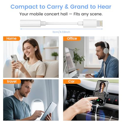 Apple MFi Certified Lightning to 3.5mm Headphone Jack Adapter 2 Pack with Microphone – Hi-Fi Audio Dongle Aux Converter Cable with DAC Chip Earphones Adapter Compatible with iPhone 14/13/12/11/XR/8/7
