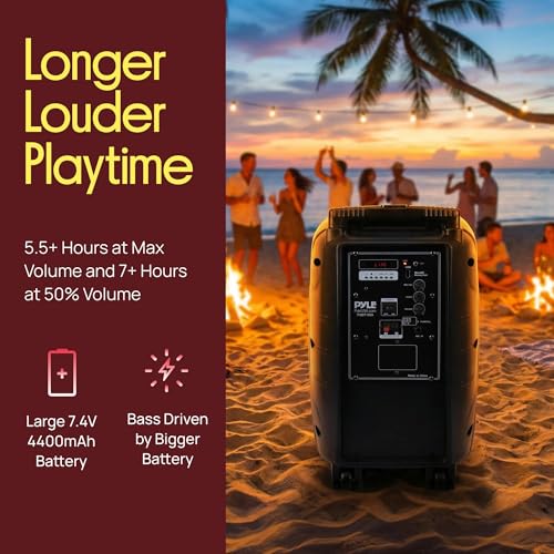 Pyle PSBT105A - 1000W Portable Bluetooth PA Speaker, 10'' Subwoofer, UHF Wireless Mic, MP3/USB/SD, Rechargeable Battery, LED Battery Indicator Lights, Black - size: 10 inches