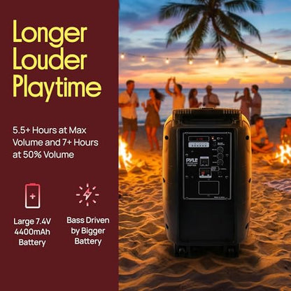 Pyle PSBT105A - 1000W Portable Bluetooth PA Speaker, 10'' Subwoofer, UHF Wireless Mic, MP3/USB/SD, Rechargeable Battery, LED Battery Indicator Lights, Black - size: 10 inches