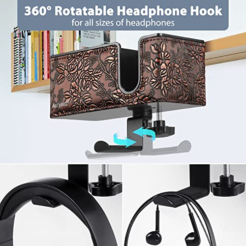 Under Desk Cup Holder Clamp on Cup Holder PU Leather Clip on Desk Organizer | Desk organizer with pencil holder clamp on side, under desk hanging organizer, clip on cup holder desk phone stand holder PU - color: Golden