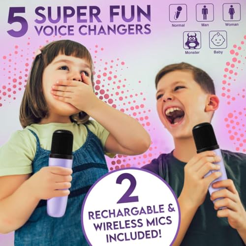 Karaoke Machine for Kids Adults, Portable Mini Bluetooth Speaker with 2 Wireless Microphones, LED Lights, Singing System for Family Home Party, Voice Changer, Boys Girls Karaoke Machine with Speaker - color: Purple