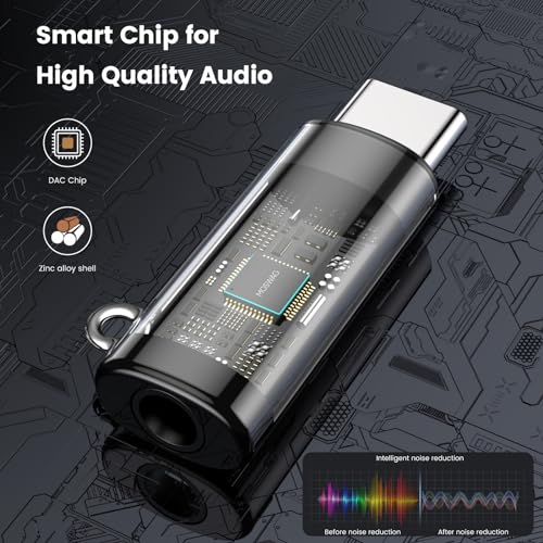 MOSWAG USB C to 3.5mm Headphone Adapter, Typc C to 3.5mm Aux Headphone Adapter, USB C to Aux Audio Zinc Alloy Adapter for Samsung GalaxyS23 S22 S21 Ultra, Pixel 7/6 iPad Pro/Air/Mini | Hi-Fi Audio Converter and Microphone in Zinc Alloy High Resolution Com