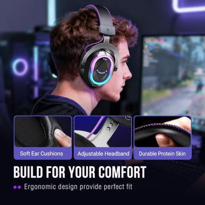 FIFINE Wired Gaming Headsets: 7.1 Surround Sound - Vibrant Customizable RGB - Game/Chat Balance, USB Gamer Headphones with Noise Canceling Microphone for PC, PS5/PS4, Laptop, Mac - AmpliGame H13BP | Large 50mm drivers, Crisp 7.1 Surround, Ergonomic Earpad