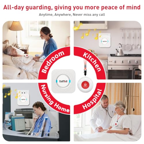 CallToU Caregiver Pager Wireless Alert Button Home Wireless Intercom System | Easy Use, Walkie Talkies for Seniors Long Range Room Intercoms 2 Way Radio for Elderly/Patient/Adults/Home/Office - color: white 2+2+2