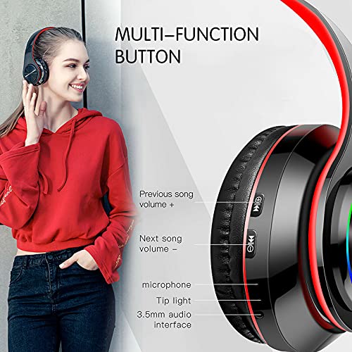 Kids Bluetooth Over Ear Headphones with LED Lights,BlackRed | Built-in Mic, Bluetooth 5.0, Wired and Wireless Foldable Stereo Headphones for Classroom, Office, Tablet, Airplane,Travel - color: Black