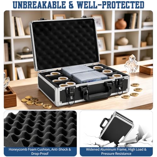 Aluminum Storage Case with Adjustable Dividers, Multi-Function Lockable Storage Carrying Case for Graded Card, Barber Tools, Makeup Tools, etc (Medium) ﻿ - size: L 14'' X W 10' X H 5''