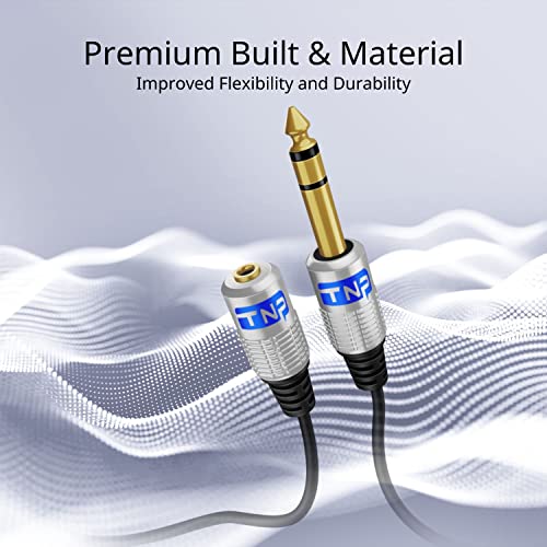 TNP 6.35mm Male to 3.5mm Female Stereo TRS Headphone Adapter Cable, 25 FT | Long Headphone Extension Cord with Gold-Plated Metal Connectors for Amps, Mixers, Pianos, Speakers, and Home Audio - size: 25FT