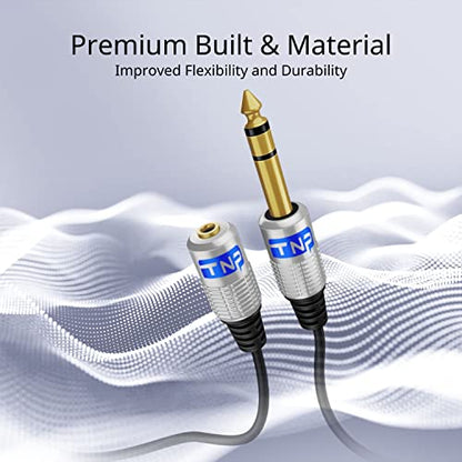 TNP 6.35mm Male to 3.5mm Female Stereo TRS Headphone Adapter Cable, 25 FT | Long Headphone Extension Cord with Gold-Plated Metal Connectors for Amps, Mixers, Pianos, Speakers, and Home Audio - size: 25FT