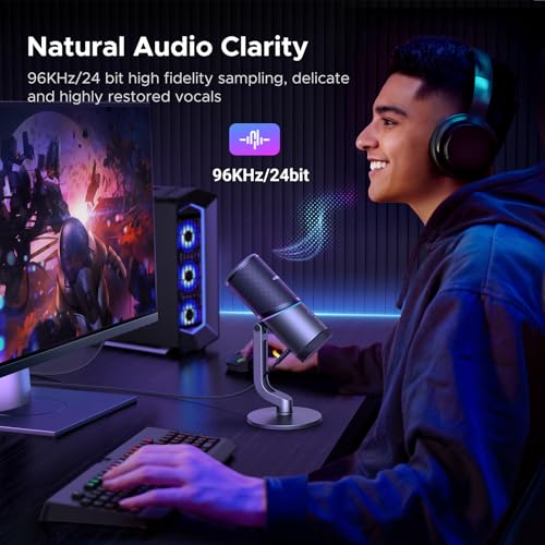 UGREEN Microphone for PC, USB Gaming Mic with RGB Lights, 24bit/96kHz