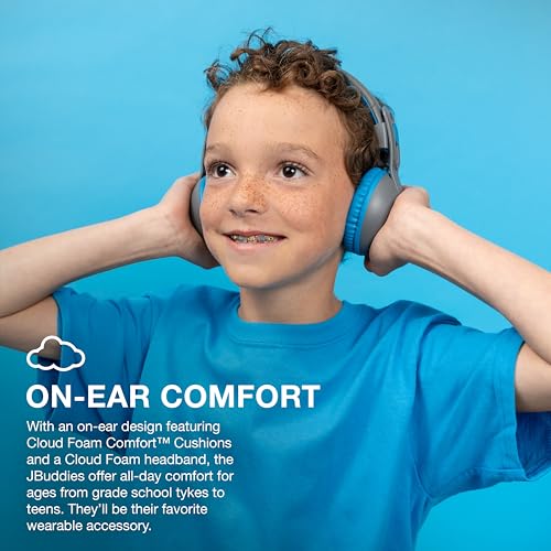 JLab, JBuddies Studio 2, Kids Wireless Headphones, On Ear, Bluetooth, Volume Limiter, Share Mode, Foldable, Grey/Blue