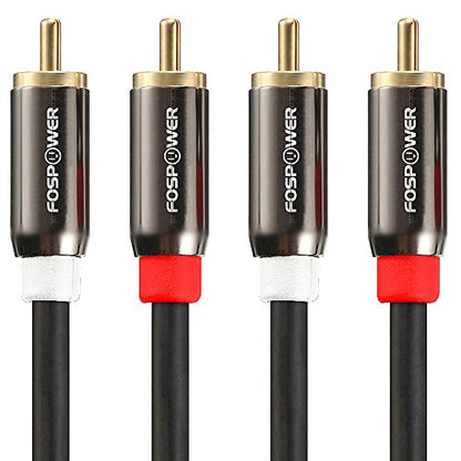 FosPower (2 Pack 2 RCA M/M Stereo Audio Cable [24K Gold Plated | Copper Core] 2RCA Male to 2RCA Male [Left/Right] Premium Sound Quality Plug - 3FT | 2-pack 2 RCA male to 2 RCA male stereo audio cables with 24K gold-plated connectors, copper core & dual sh