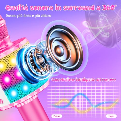Karaoke Microphone Toys for Kids, Wireless Bluetooth Mic with Lights & Speaker, Portable Home KTV Player System, Perfect Birthday Party for 3-12 Year Old Boys & Girls - color: Pink