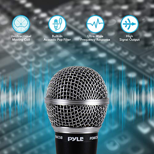 Pyle Professional Dynamic Vocal Microphone - Moving Coil Dynamic Cardioid Unidirectional Handheld Microphone & Pro Includes 15ft XLR Cable to 1/4'' Audio Connection, Connector, Black