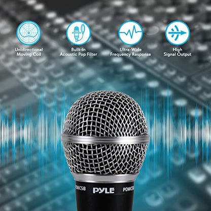 Pyle Professional Dynamic Vocal Microphone - Moving Coil Dynamic Cardioid Unidirectional Handheld Microphone & Pro Includes 15ft XLR Cable to 1/4'' Audio Connection, Connector, Black