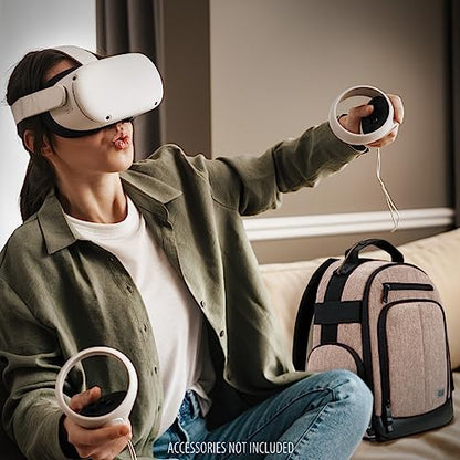 USA Gear VR Headset Backpack Travel Case Fits Meta Quest 3S, 3, 2, Controllers and Accessories - Virtual Reality Gaming Bag with Customizable Interior Dividers, Padded Backpack Straps (Brown) - color: Brown