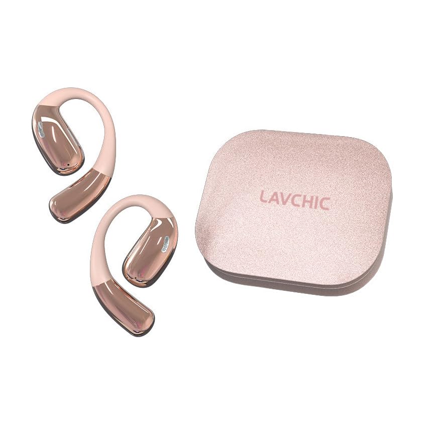 A51 Open Ear Headphones, True Wireless Earbuds with Mic & Earhooks | Deep Bass Sound, 20H Playtime & Digital Display, AI Clear Calls, Secure Comfortable Fit - Running, Sport, Meeting (RoseGold) - color: RoseGold