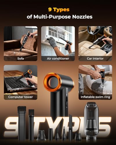 K&F CONCEPT Blower and Suction 2 in 1 Compressed Air Duster,300000RPM | 6000mAH,First Gear for 180 Minutes,3 Gear Adjustable,Brushless Motor Multiple Tools,for Computer,Keyboard,Car,Outdoor,BS400