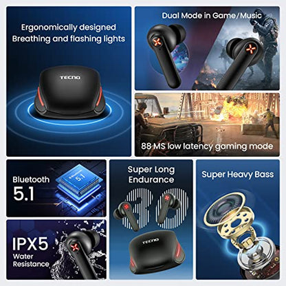 Tecno Wireless Earbuds Bluetooth Gaming Headphones with Microphone, in Ear Bluetooth Gaming Earbuds Noise Cancelling with Mic, 50ms Ultra-Low Latency Bluetooth Earbuds Gaming, G01 White