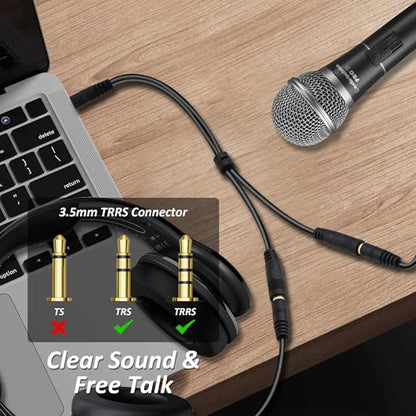 3.5mm TRRS Headphone Splitter Y Cable Adapter 20cm | 1/8 inch 3.5mm 1 Male to 2 Female,Stereo Mic Audio Extension Cable, for Phones Tablets Game Console,2pcs