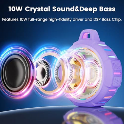 XLeader X8(2 Gen) Upgraded, Bluetooth Shower Speaker, Certified IP67 Waterproof, Small Wireless, Silicone Case, 10W Pro Sound&Deep Bass, 24Hrs Playtime, with Portable Clip, for Beach Kayak Gift Purple - color: D-Purple