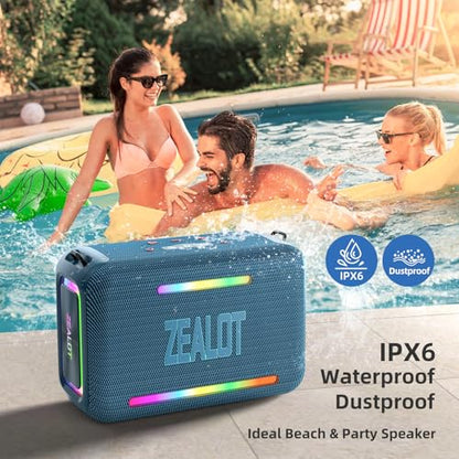 ZEALOT Bluetooth Speaker, 120W RMS 150W Peak Loud Wireless Speakers IPX6 Waterproof Bluetooth Subwoofer Speaker with LED Light, Custom EQ, 40H Playtime, Portable Speakers for Outdoor, Party - color: Blue