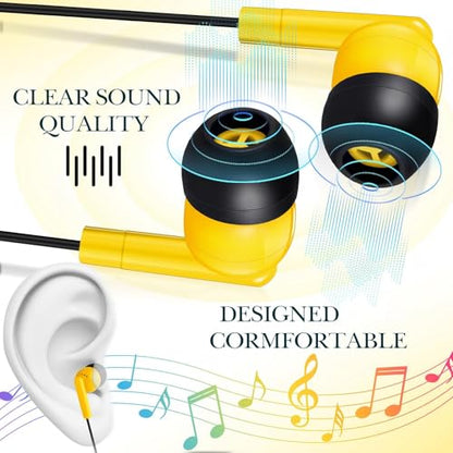 Kanayu 100 Pack Wired Earbuds Bulk for Classroom, 3.5MM No Mic,Yellow | Student Headphones for School Library Laptop, Individually Bagged Earphones with Jack for Training and Group Learning - color: Yellow