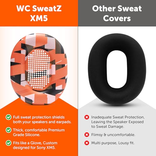 WC SweatZ XM5 - Patented Earpad Sweat Covers for Sony WH1000XM5 by Wicked Cushions | Full 360 Earpad Protection | Sweatproof & Easily Washable | Orange Prism - color: Orange Prism