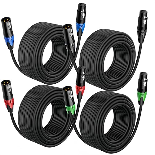 XLR Cables 25ft 4 Pack, Balanced XLR Male to Female Microphone Cable | Gold-Plated 3-Pin, Double Shielding, Professional Audio XLR Speaker Cable, Heavy Duty Mic Cords, Oxygen-Free Copper - size: 25ft-4p