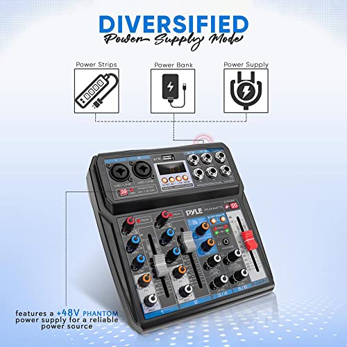 Pyle Professional Wireless DJ Audio Mixer - 6-Channel Bluetooth Compatible DJ Controller Sound Mixer w/ DSP Effects, USB Audio Interface, Dual RCA In, XLR/1/4" Microphone In, Headphone Jack- PMX44T.5