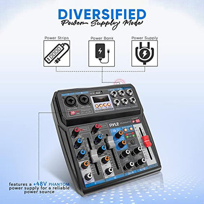 Pyle Professional Wireless DJ Audio Mixer - 6-Channel Bluetooth Compatible DJ Controller Sound Mixer w/ DSP Effects, USB Audio Interface, Dual RCA In, XLR/1/4" Microphone In, Headphone Jack- PMX44T.5