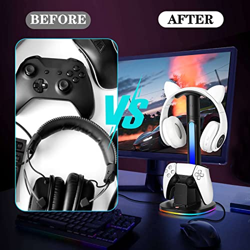 PS5 Controller Charging Station with RGB Headphone Stand, PS5 Controller Charger Holder with 2 USB Port, Headset Stand for PlayStation 5 & DualSense Edge Controllers Charging Dock - size: Charger for PS5