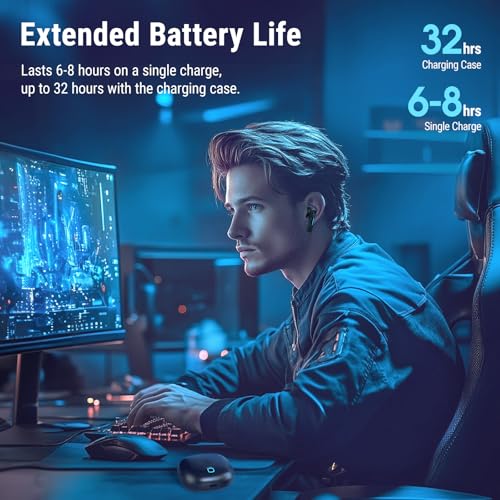 Middle Rabbit SW5 Wireless Gaming Earbuds with Mic, Compatible with PC PS5 PS4 Desktop VR, Computer Headphones, 2.4G Dongle & Bluetooth 5.4 Dual-Mode, 4 Built-in Microphones, 20ms Low Latency