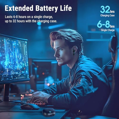 Middle Rabbit SW5 Wireless Gaming Earbuds with Mic, Compatible with PC PS5 PS4 Desktop VR, Computer Headphones, 2.4G Dongle & Bluetooth 5.4 Dual-Mode, 4 Built-in Microphones, 20ms Low Latency