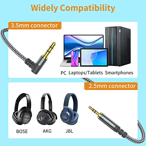 (2-PACK)3.5mm to 2.5mm Aux Audio Cable (6.6FT), 90 Degree Right Cord Compatible with Bose 700 QuietComfort QC45 QC35II QC35 QC25 Noise Cancelling Headphones, JBL E45BT E55BT E65BTNC Bluetooth Earphone - size: 2-Pack